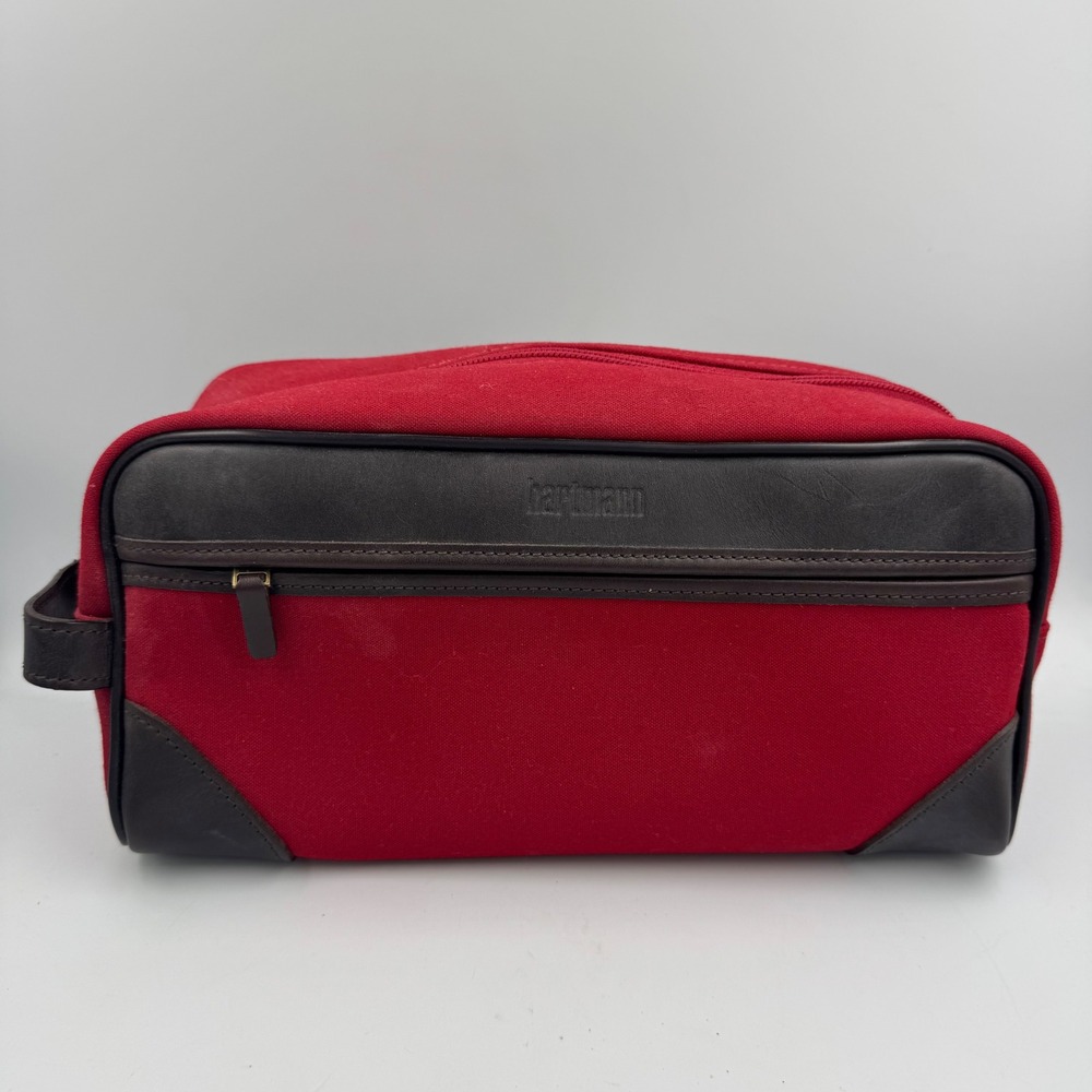 Hartmann Toiletry Bag Red Canvas Leather‎ Trim Travel Dopp Kit Vintage